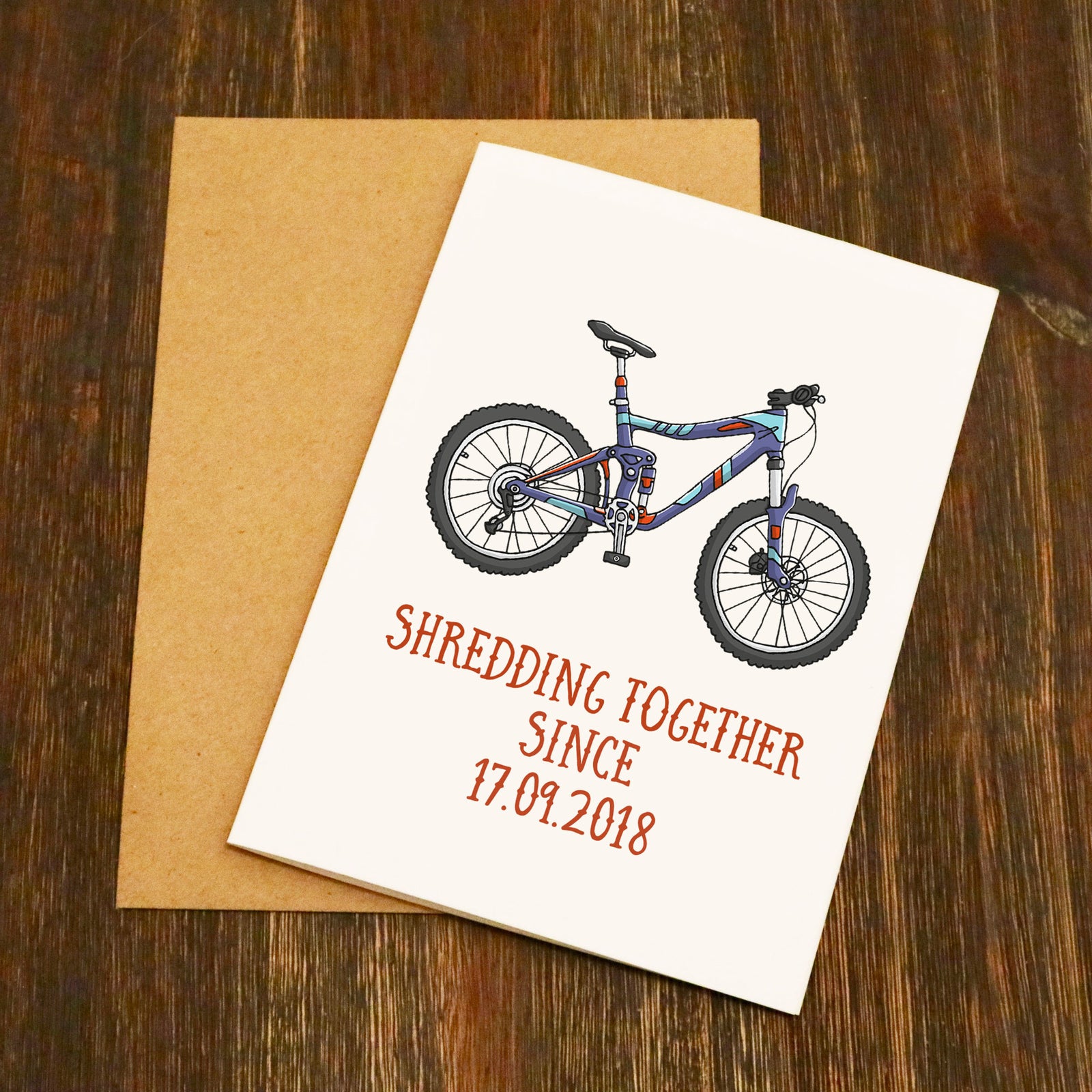 Personalised Shredding Together Mountain Bike Valentine's Card