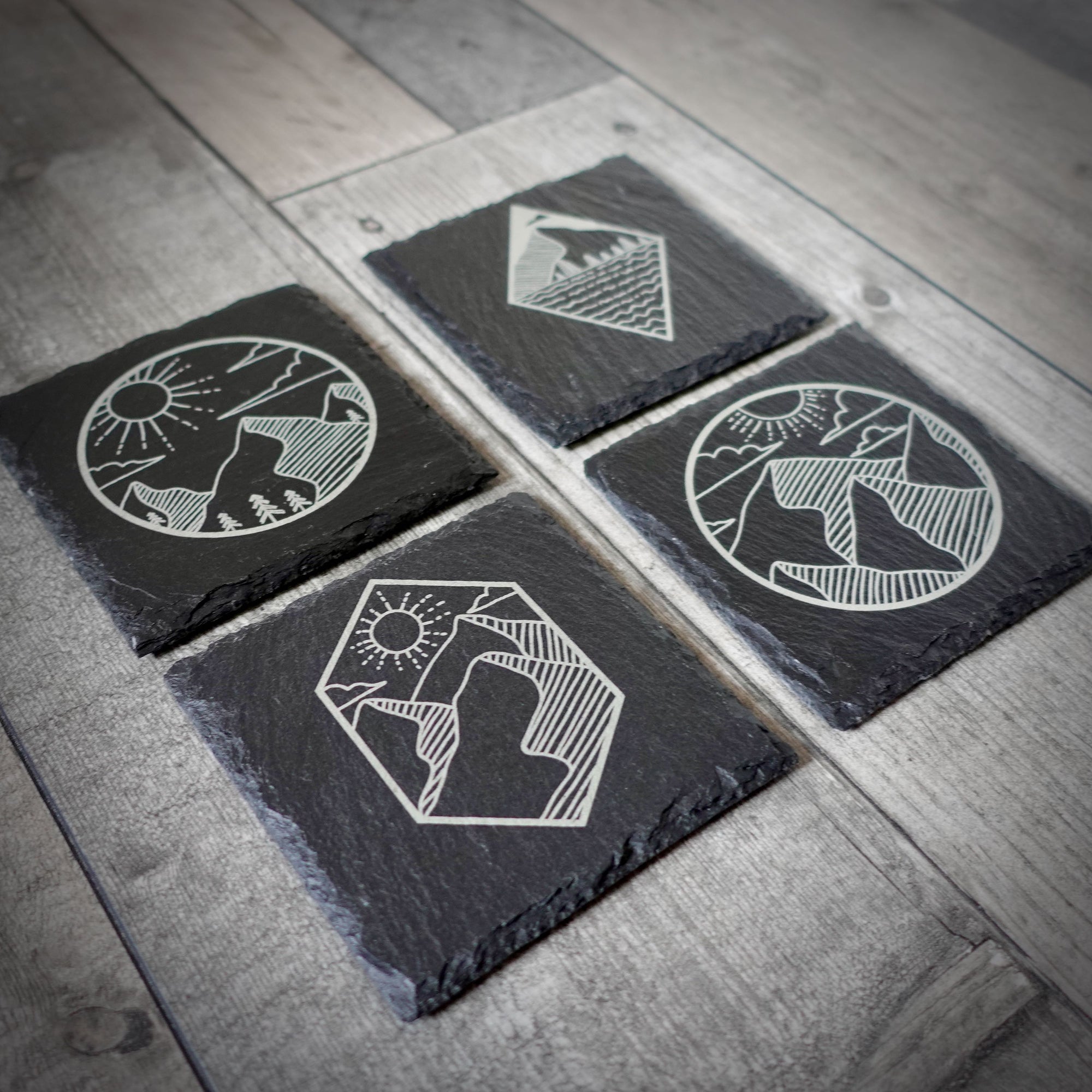 Slate Mountain Line Art Coaster Set