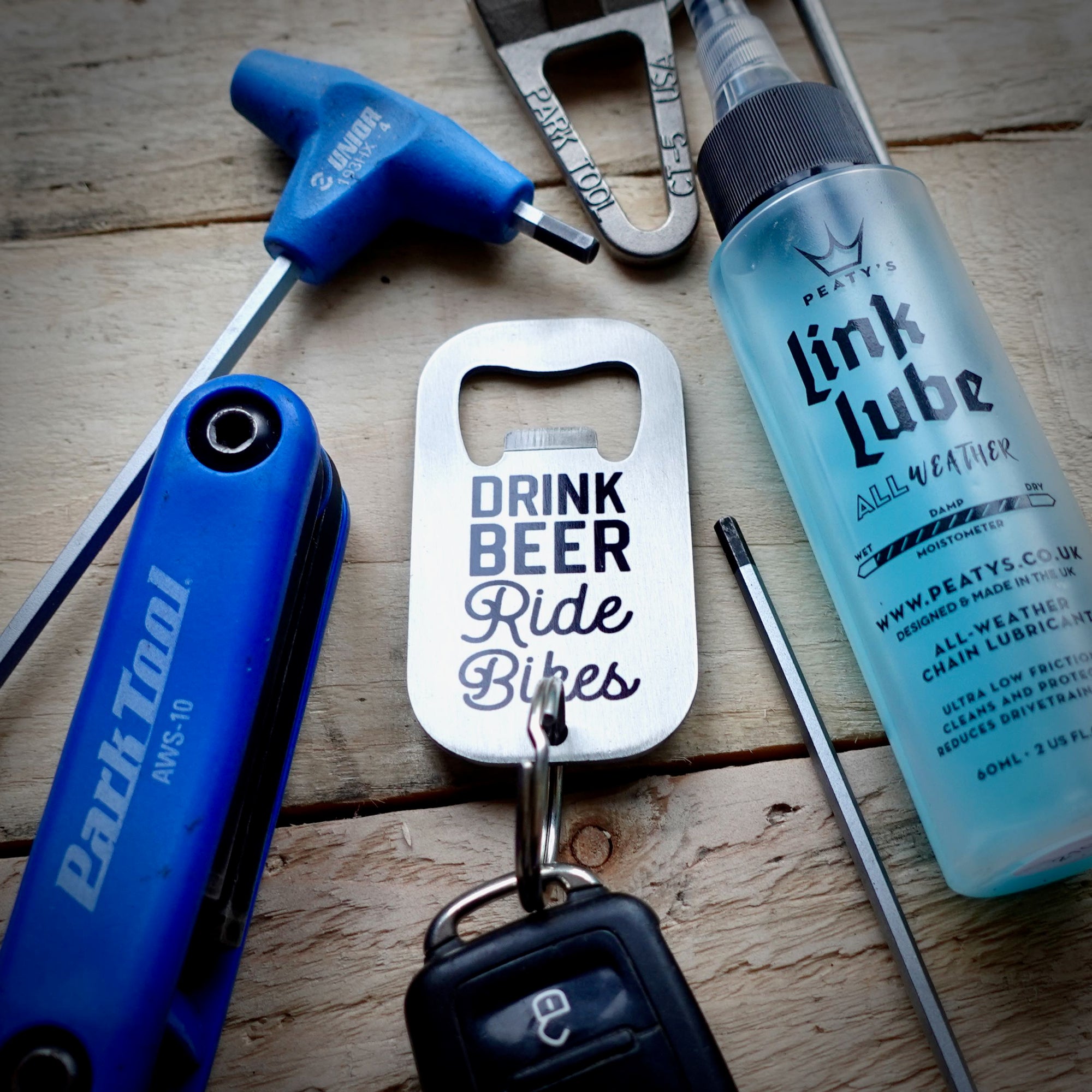 Drink Beer Ride Bikes Key Ring Bike Bottle Opener