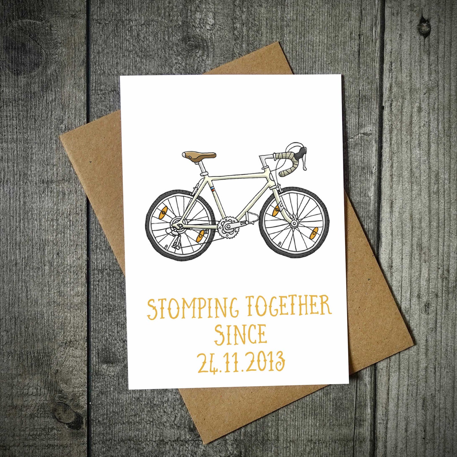 Personalised Stomping Together Road Bike Valentine's Card