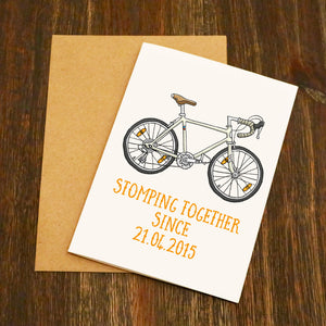 Personalised Stomping Together Road Bike Valentine's Card