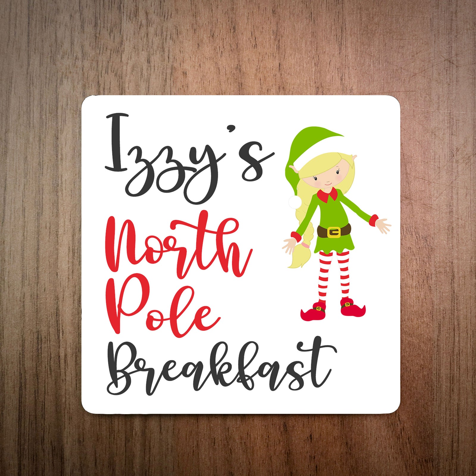 Personalised North Pole Breakfast Swirly Coaster - Girl Elf