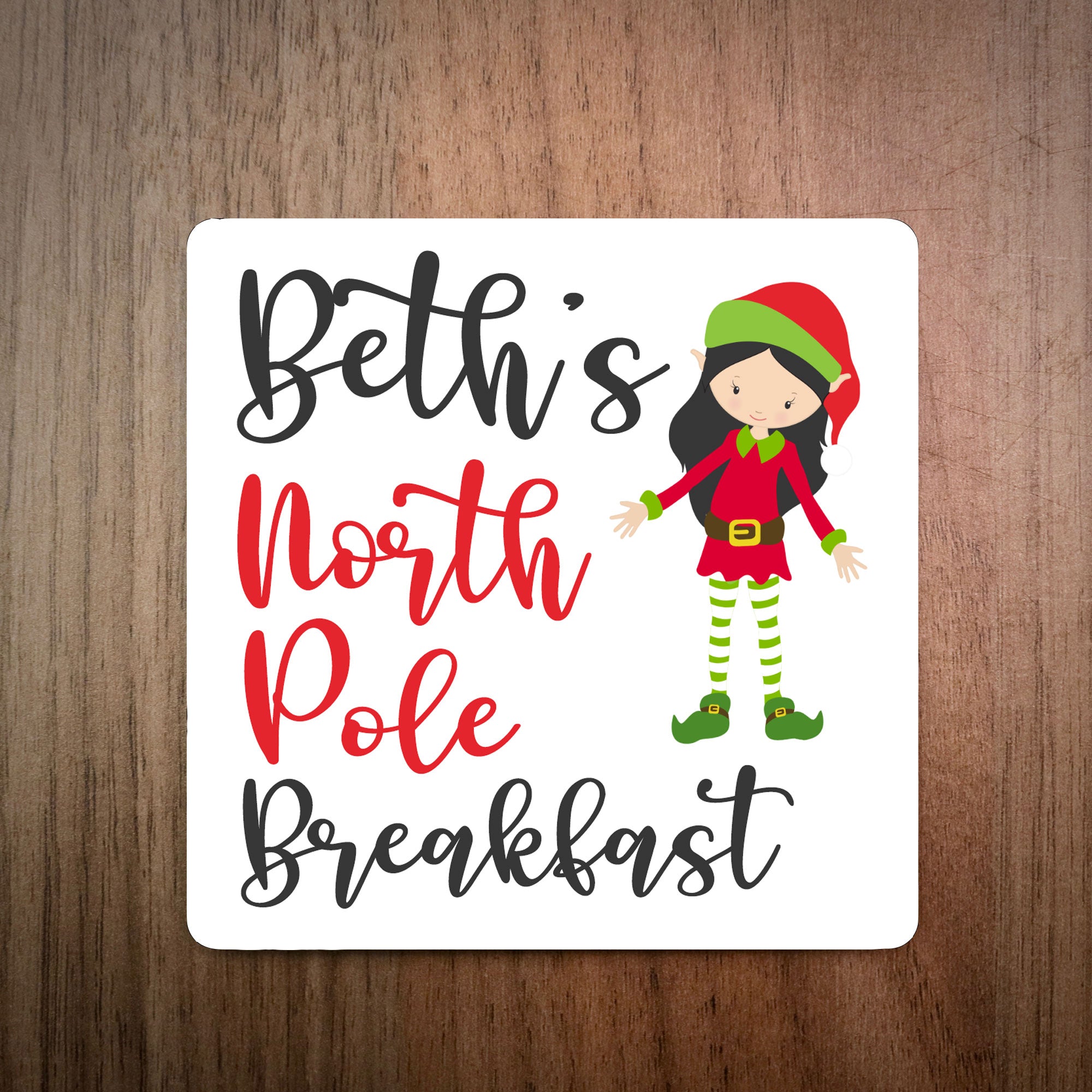 Personalised North Pole Breakfast Swirly Coaster - Girl Elf