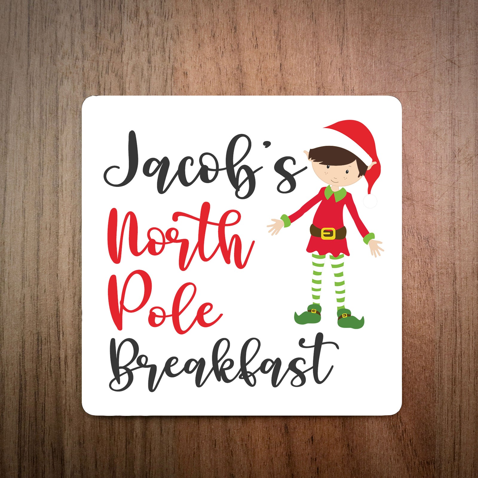 Personalised North Pole Breakfast Swirly Coaster - Boy Elf