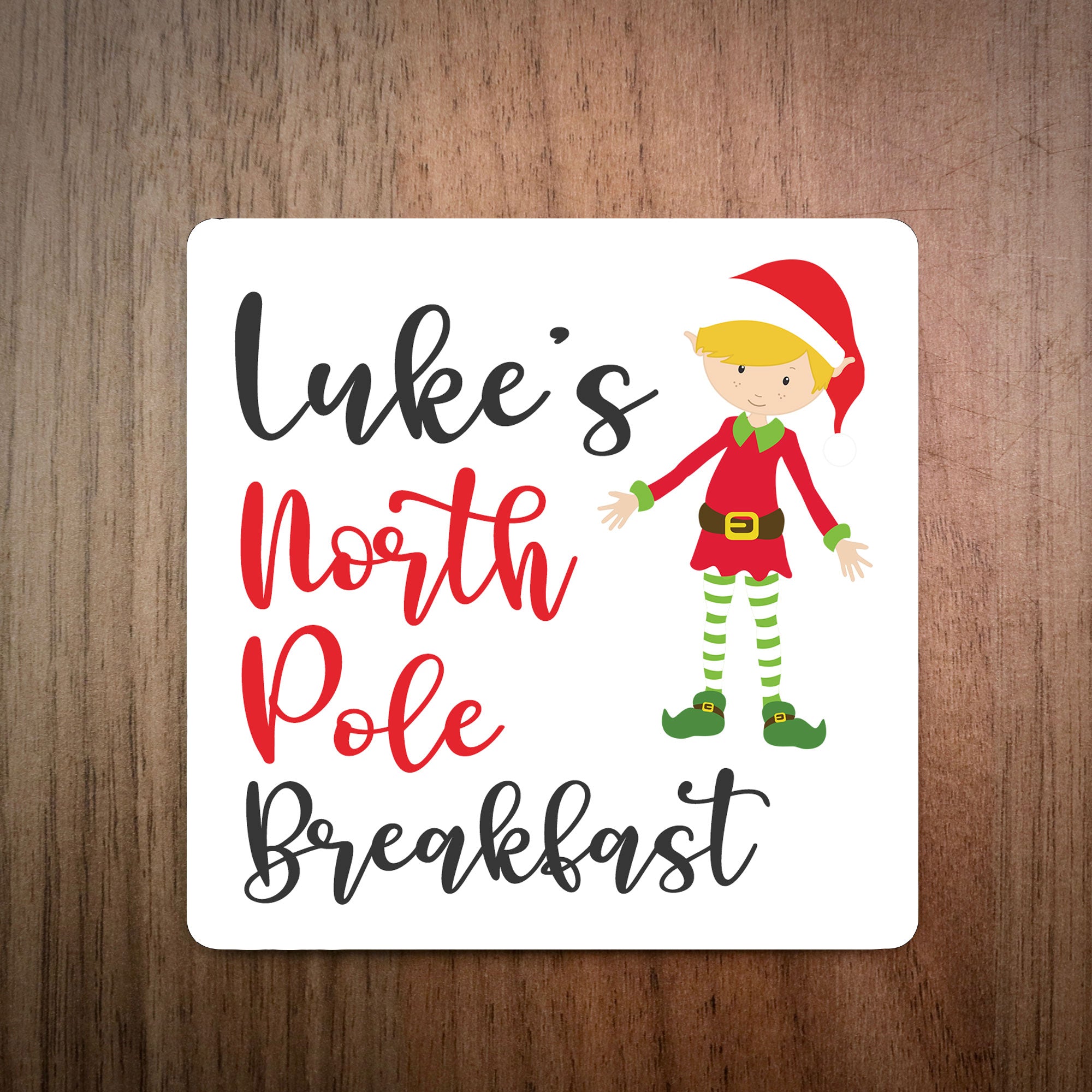 Personalised North Pole Breakfast Swirly Coaster - Boy Elf