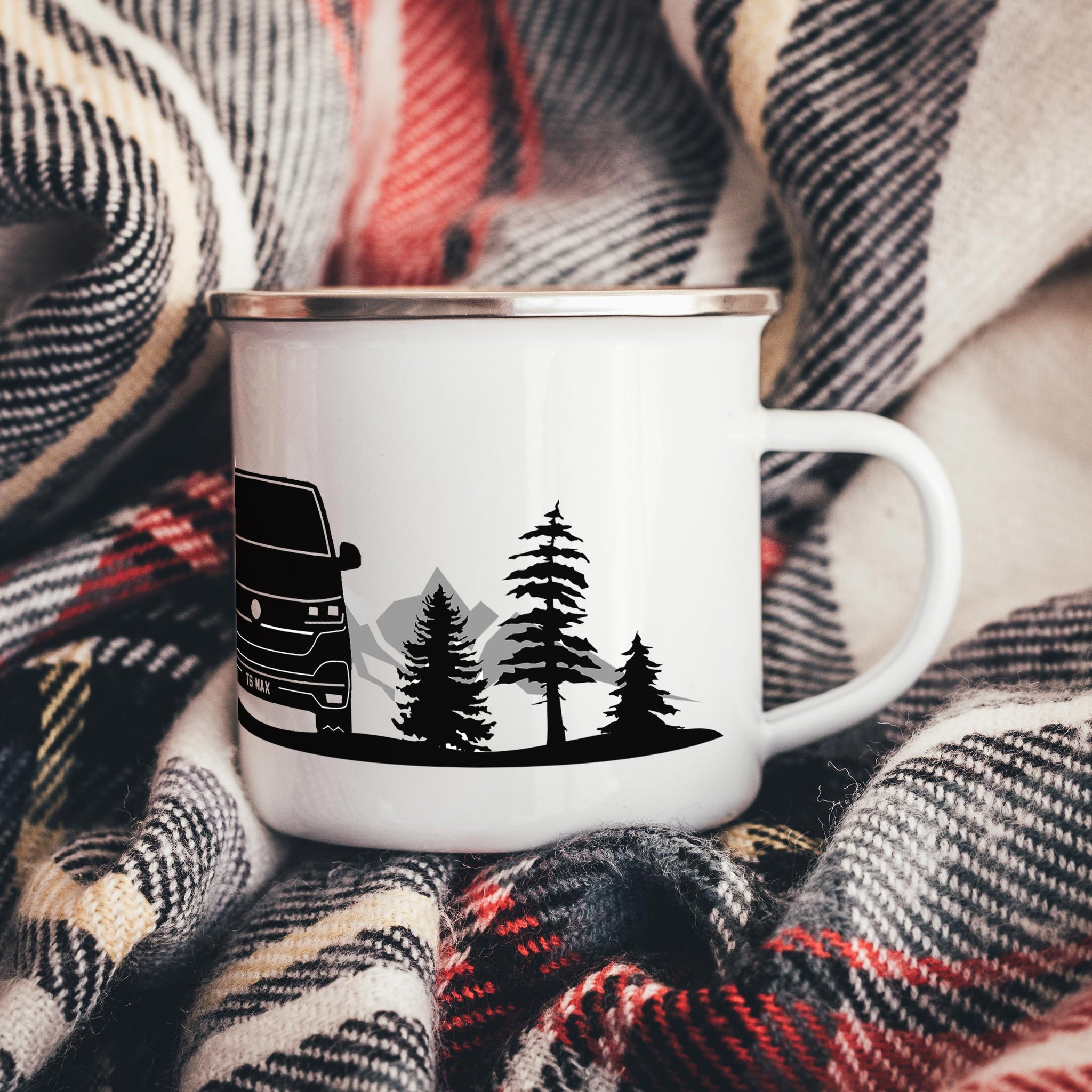 Personalised T5 Campervan Enamel Coffee Mug - Tin Metal Cup With Any Name Or Slogan