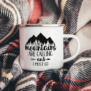 The Mountains Are Calling Enamel Camper Mug