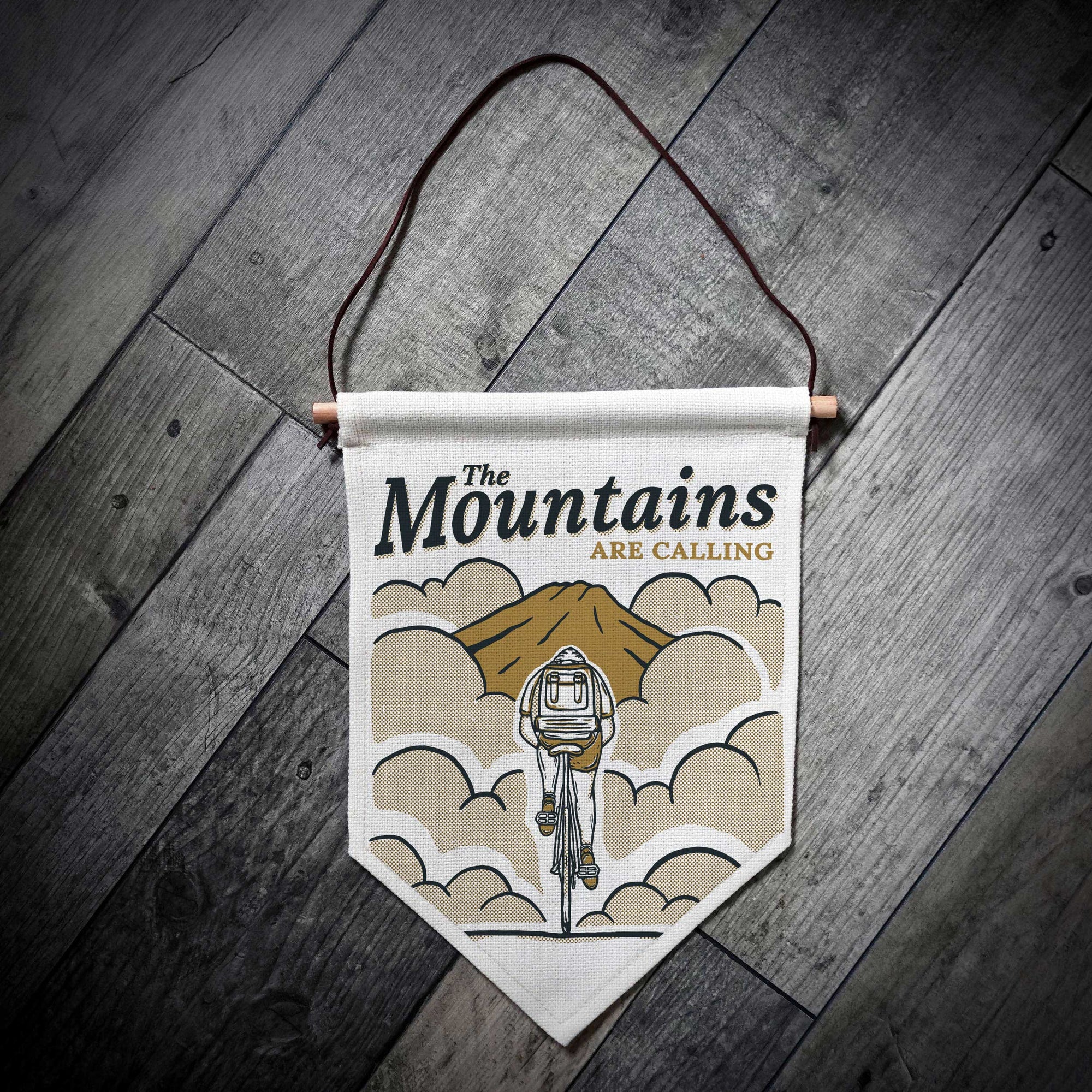 The Mountains Are Calling Bike Linen Pennant Flag
