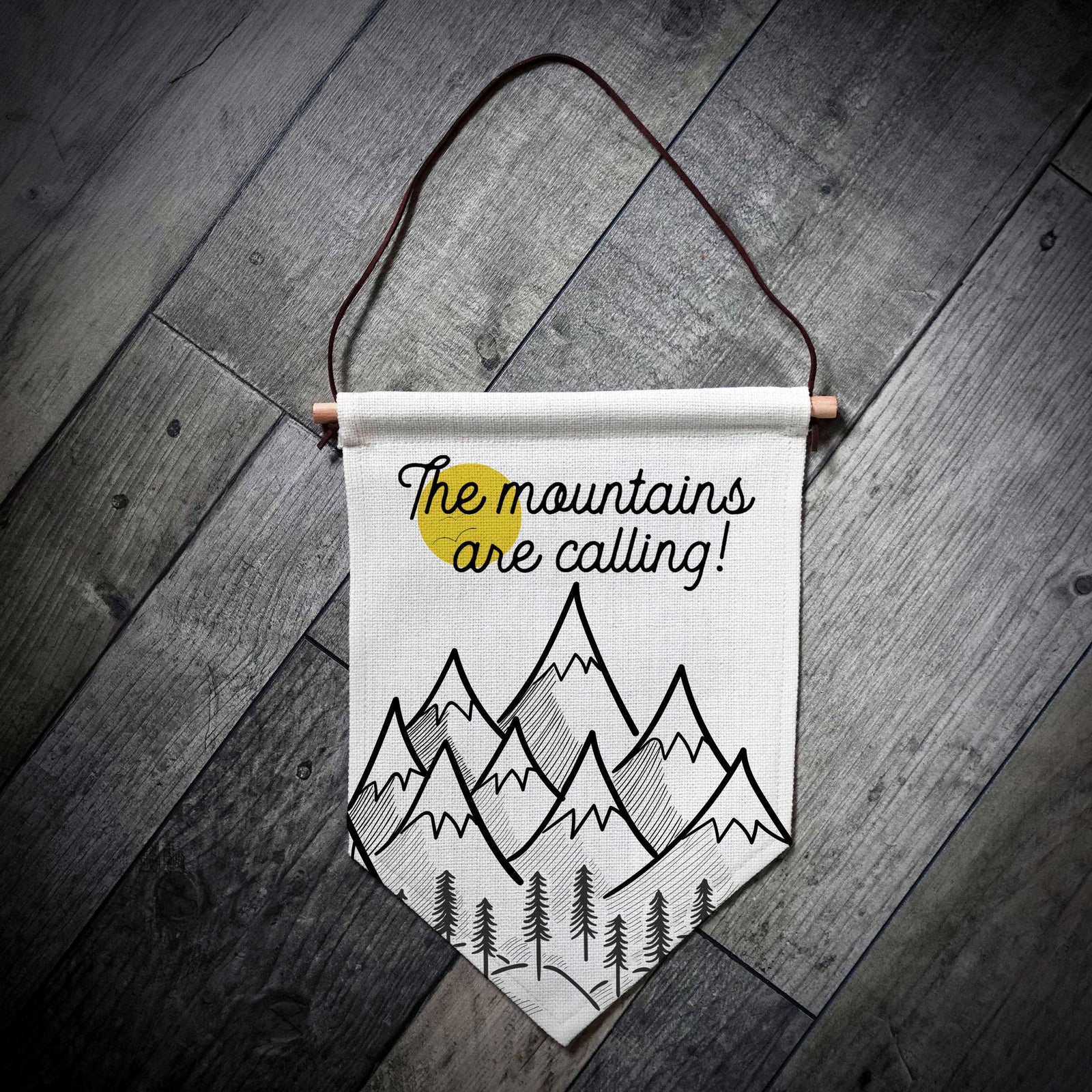The Mountains Are Calling Linen Pennant Flag