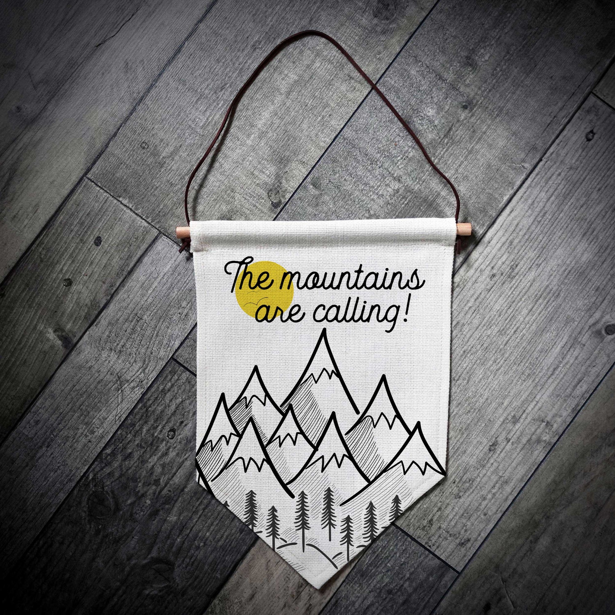 The Mountains Are Calling Linen Pennant Flag