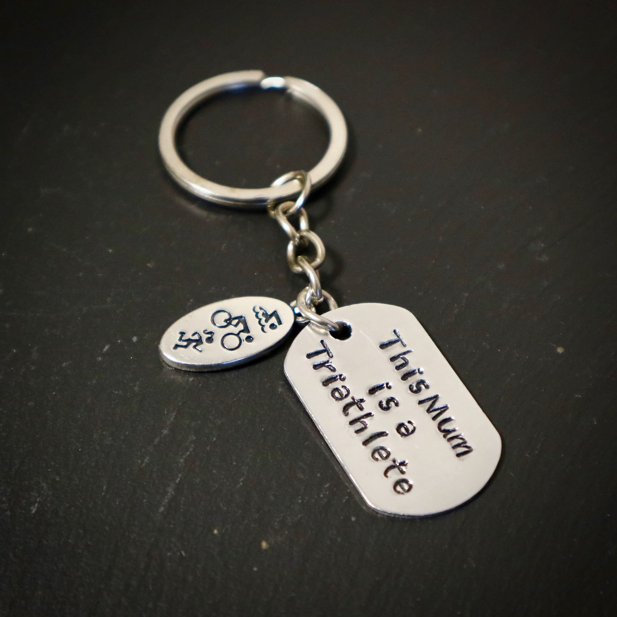 This Mum Is A Triathlete Hand Stamped Running Keyring