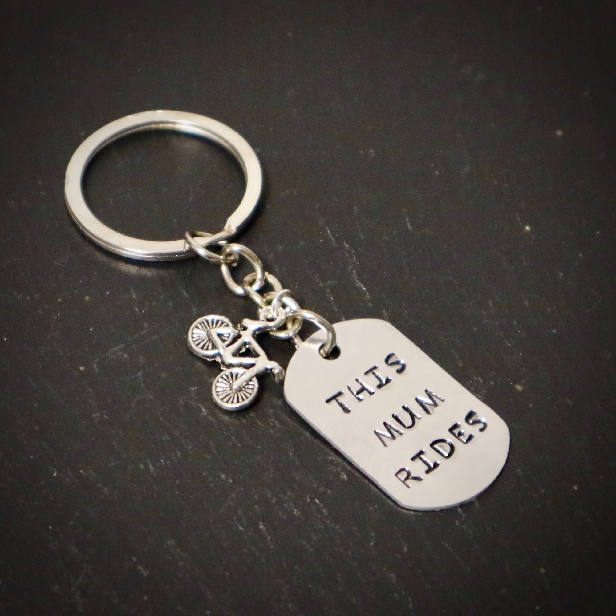 This Mum Rides Hand Stamped Bike Charm Keyring