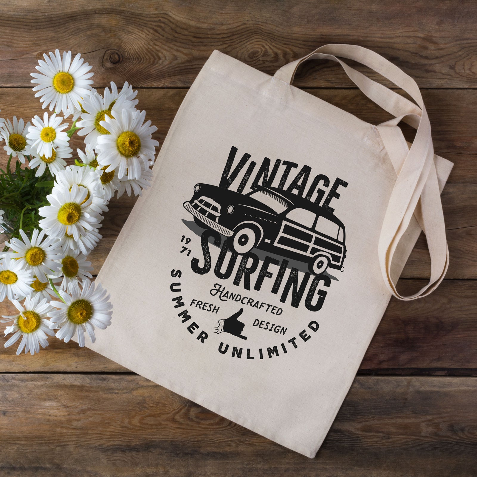 Vintage Surfing Retro Tote Bag