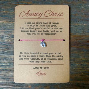 Will You Be My Godmother Wish Bracelet & Personalised Postcard