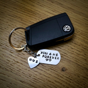 "You & Me Forever" Customisable Hand-Stamped Aluminium Heart Keyring