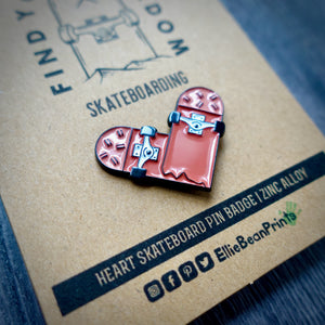 Love Heart Skateboard Enamel Pin Badge