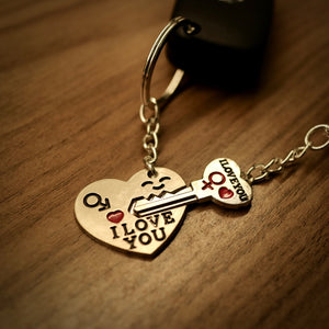 "I Love You" Couples Heart and Key Ring Set – Perfect for Valentine's Day and Christmas