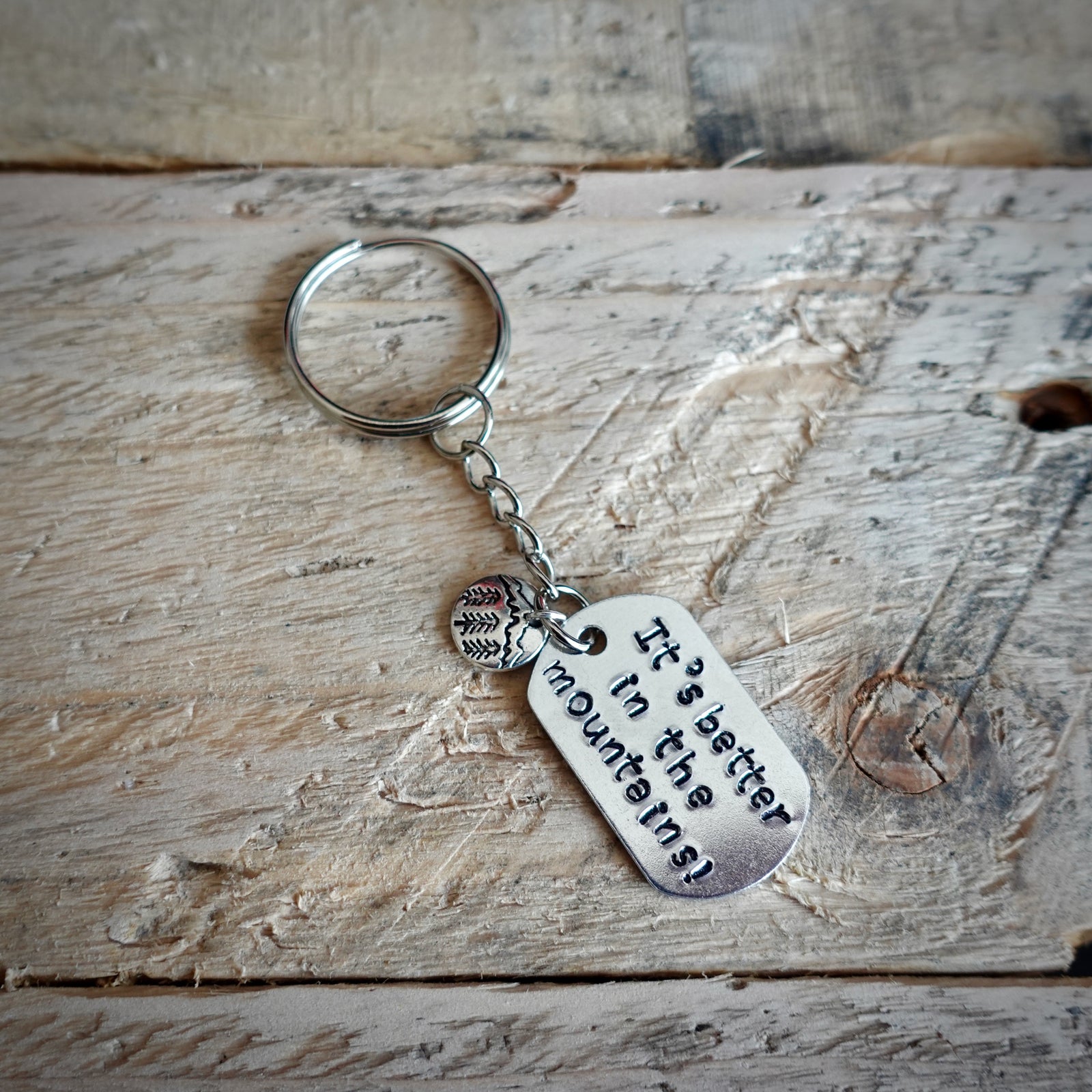 It's Better In The Mountains Hand Stamped Key Ring